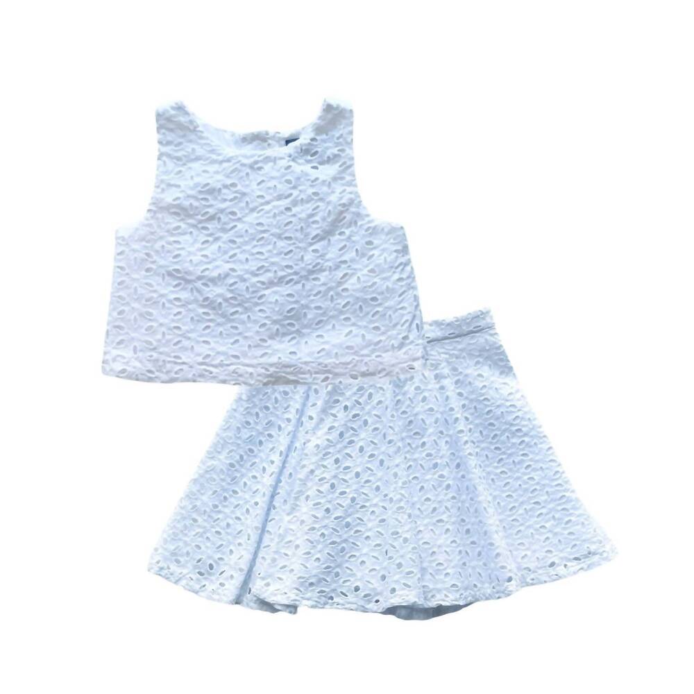 NEW RALPH LAUREN girls' cotton eyelet skirt set in white